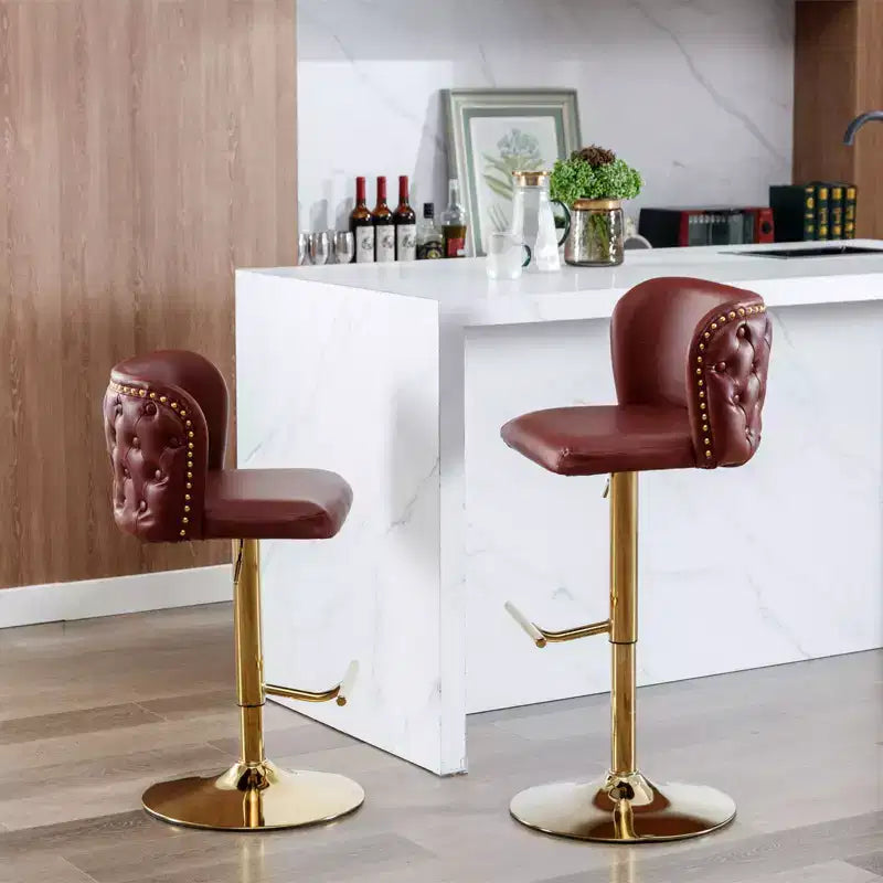 TUYOHW Lot de 2 tabourets de bar pivotants à hauteur de comptoir, chaises de bar en cuir PU avec dossier touffeté, chaises de salle à manger réglables en hauteur pour cuisine, bar à domicile