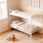 Lit superposé en métal robuste Okak, taille double, avec échelles et garde-corps haut, cadre de lit contemporain pour chambre à coucher, appartements