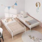 Lit superposé en métal robuste Okak, taille double, avec échelles et garde-corps haut, cadre de lit contemporain pour chambre à coucher, appartements