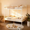 Lit superposé en métal robuste Okak, taille double, avec échelles et garde-corps haut, cadre de lit contemporain pour chambre à coucher, appartements
