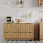 Commode de chambre à 7 tiroirs cannelés, commode moderne de 137 cm de large, meuble de rangement en bois pour chambre, salon, couloir