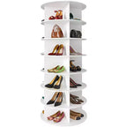 Tour de rangement à chaussures rotative, Tour de rangement ronde rotative à 360°, Tour de rangement à chaussures rotative blanche