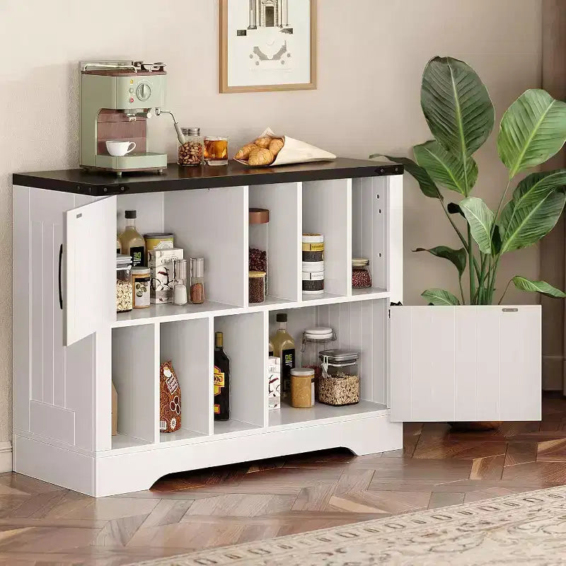 Meuble de rangement pour disques vinyles COZONY 39, meuble de platine en bois de style ferme avec 2 portes de grange, grande table de platine pour salon et chambre
