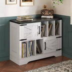 Meuble de rangement pour disques vinyles COZONY 39, meuble de platine en bois de style ferme avec 2 portes de grange, grande table de platine pour salon et chambre