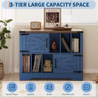 Meuble de rangement pour disques vinyles COZONY 39, meuble de platine en bois de style ferme avec 2 portes de grange, grande table de platine pour salon et chambre