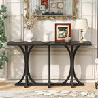 JVNOXK59.8'' Wooden Console Table with Oak Veneer Top,Farmhouse Entryway Table with Rubber Wood Slender Curved Legs,Black