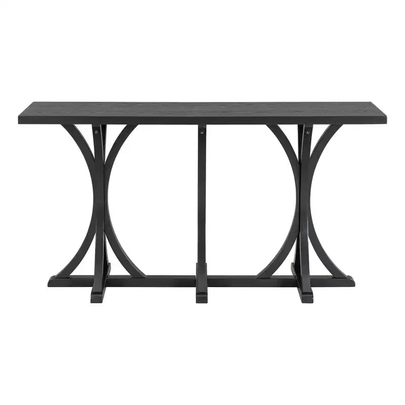 JVNOXK59.8'' Console en bois avec plateau en placage de chêne, Table d'entrée de ferme avec pieds incurvés élancés en bois d'hévéa, Noir