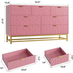 Commode à tiroirs Acekool, commode moderne de 136 cm de large avec façade cannelée, poignées et pieds dorés, organisateur de rangement pour chambre, dressing