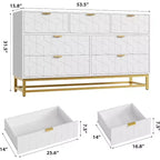 Commode à tiroirs Acekool, commode moderne de 136 cm de large avec façade cannelée, poignées et pieds dorés, organisateur de rangement pour chambre, dressing
