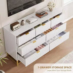 Commode à tiroirs Acekool, commode moderne de 136 cm de large avec façade cannelée, poignées et pieds dorés, organisateur de rangement pour chambre, dressing