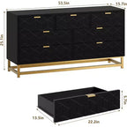Commode à tiroirs Acekool, commode moderne de 136 cm de large avec façade cannelée, poignées et pieds dorés, organisateur de rangement pour chambre, dressing