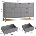 Commode à tiroirs Acekool, commode moderne de 136 cm de large avec façade cannelée, poignées et pieds dorés, organisateur de rangement pour chambre, dressing