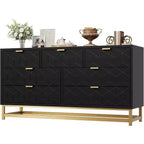 Acekool Drawer Dresser, 53.5 Wide Modern Chest with Fluted Front, Gold Handles & Metal Legs, Storage Organizer for Bedroom, Closet