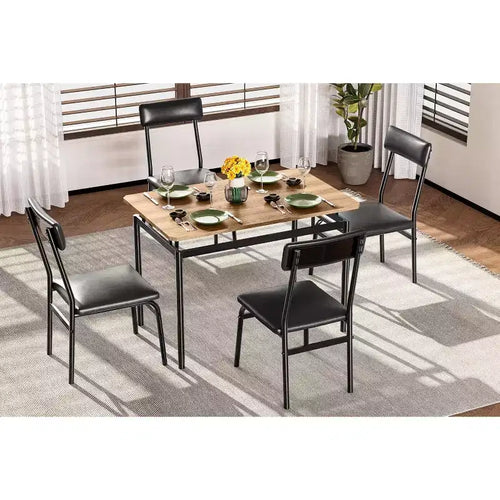 Ensemble de salle à manger 5 pièces, ensemble de table de cuisine en bois avec 4 chaises rembourrées en PU, ensemble de dînette avec cadre en métal industriel