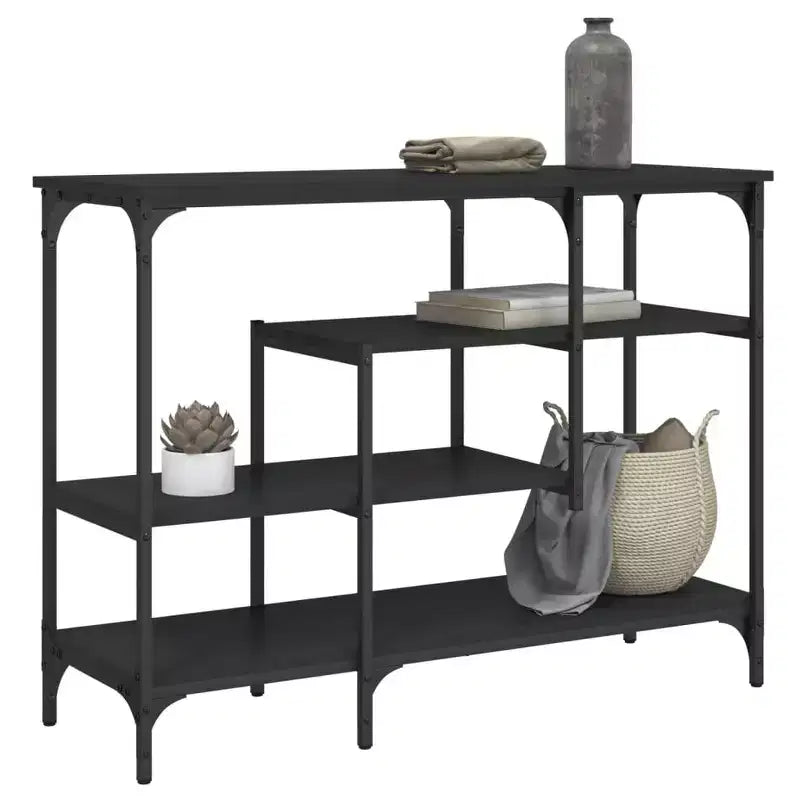 vidaXL Table console Noir Bois d'ingénierie, métal Pieds réglables et étroits