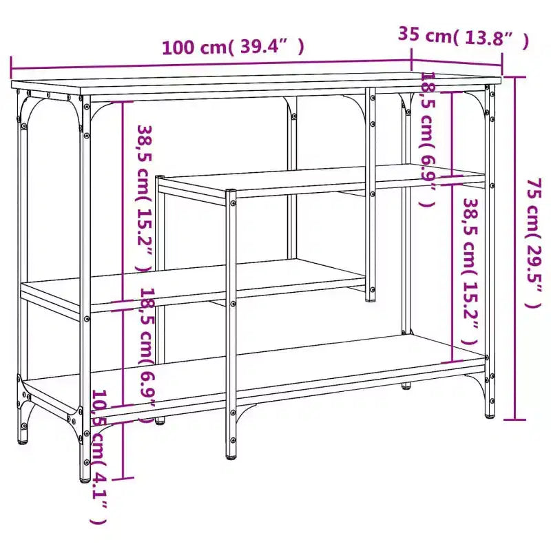 vidaXL Table console Noir Bois d'ingénierie, métal Pieds réglables et étroits