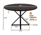 Table de salle à manger ronde de 119 cm pour 4 personnes, table de dîner circulaire en bois, piédestal en métal robuste et plateau de table en 4 parties, tables de cuisine rondes à piédestal