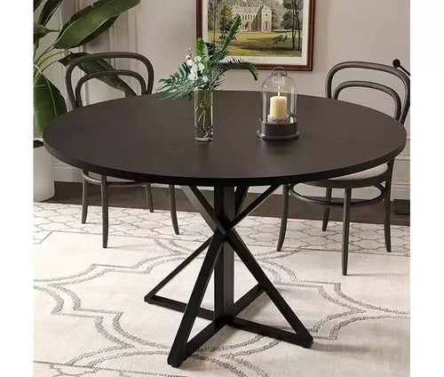 47 in Round Dining Table for 4, Wooden Circle Dinner Table, Heavy Duty Metal Pedestal & 4 Parts of Tabletop, Round Pedestal Kitchen Tables
