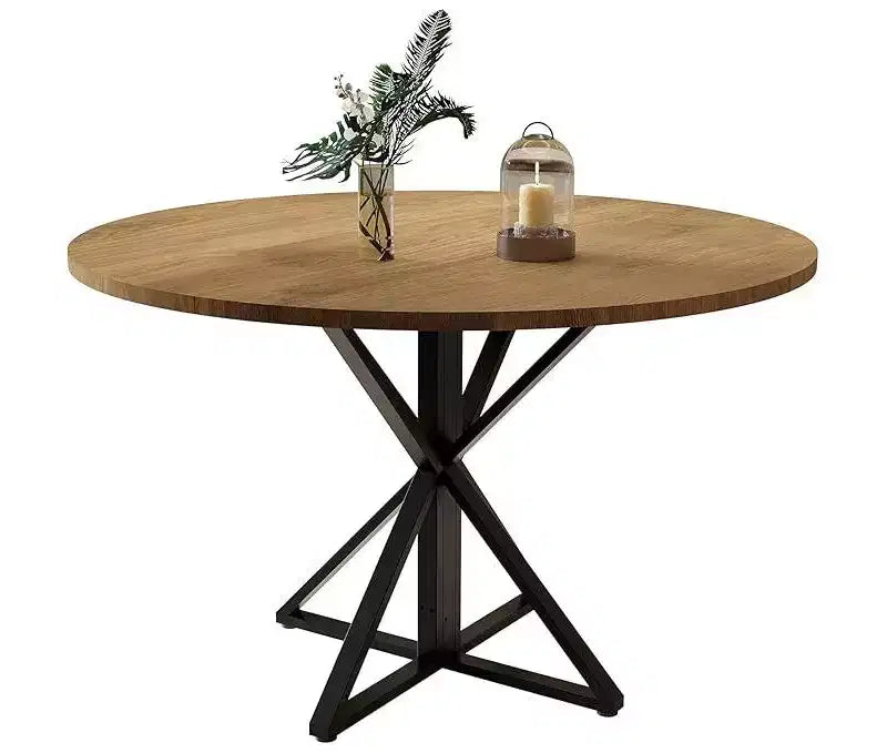 Table de salle à manger ronde de 119 cm pour 4 personnes, table de dîner circulaire en bois, piédestal en métal robuste et plateau de table en 4 parties, tables de cuisine rondes à piédestal