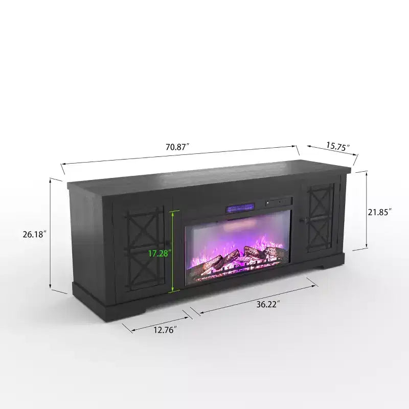 Meuble TV style ferme moderne pour téléviseur 80 pouces, centre de divertissement en bois avec foyer électrique 36 pouces, portes vitrées, console multimédia de rangement pour salon ou chambre