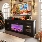 Meuble TV style ferme moderne pour téléviseur 80 pouces, centre de divertissement en bois avec foyer électrique 36 pouces, portes vitrées, console multimédia de rangement pour salon ou chambre