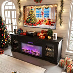 Meuble TV style ferme moderne pour téléviseur 80 pouces, centre de divertissement en bois avec foyer électrique 36 pouces, portes vitrées, console multimédia de rangement pour salon ou chambre