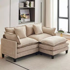 Canapé modulaire en L 112 "Cloud Couch" en tissu chenille/velours côtelé, siège profond avec ottoman et poches latérales pour salon/chambre à coucher