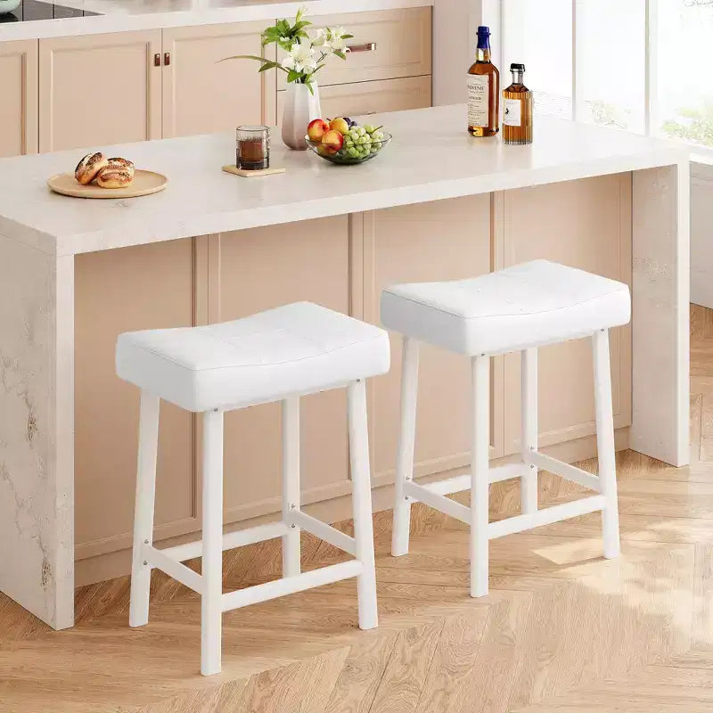 Lot de 2 tabourets de bar à hauteur de comptoir, en cuir PU avec pieds en métal robuste, sièges épais en forme de selle, tabourets de petit-déjeuner