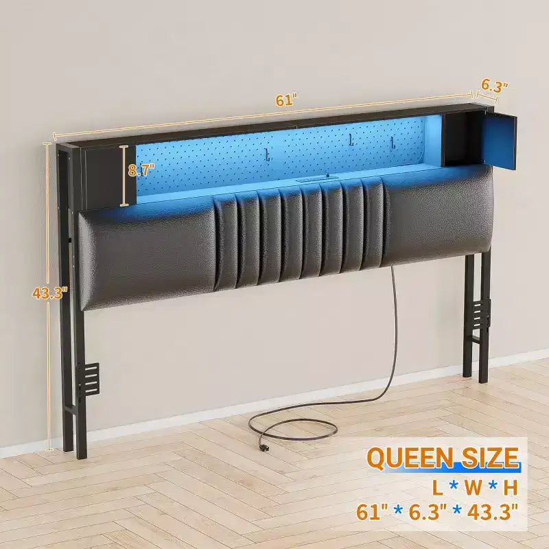 Tête de lit de rangement Besiost avec station de charge et éclairage LED
