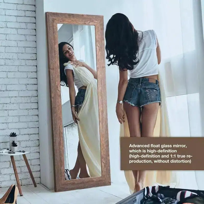 Miroir pleine longueur de style ferme 61x22. Cadre rustique en bois massif, à fixer au mur ou à poser pour chambre, salle de bain, salon