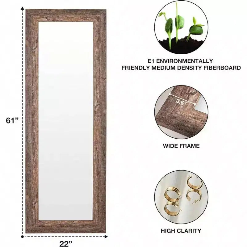 Miroir pleine longueur de style ferme 61x22. Cadre rustique en bois massif, à fixer au mur ou à poser pour chambre, salle de bain, salon