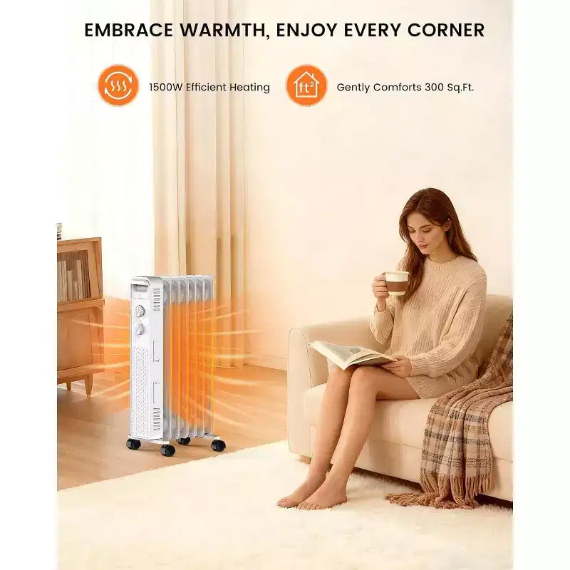 Radiateur à bain d'huile R.W.FLAME, chauffage d'appoint électrique portable avec 3 réglages de chaleur, chauffage silencieux 1500W, protection contre la surchauffe et le basculement