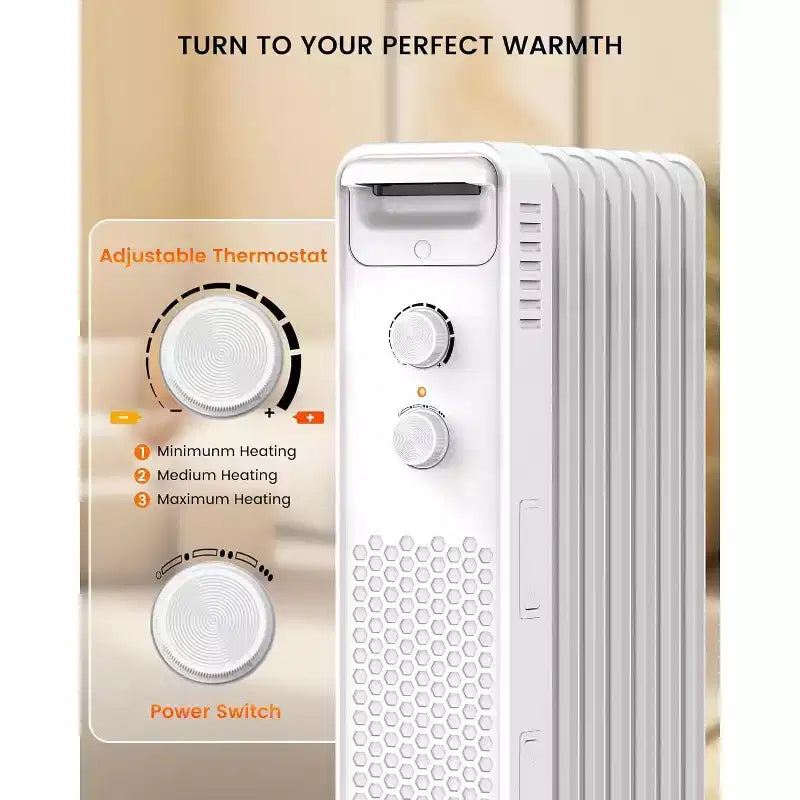 Radiateur à bain d'huile R.W.FLAME, chauffage d'appoint électrique portable avec 3 réglages de chaleur, chauffage silencieux 1500W, protection contre la surchauffe et le basculement
