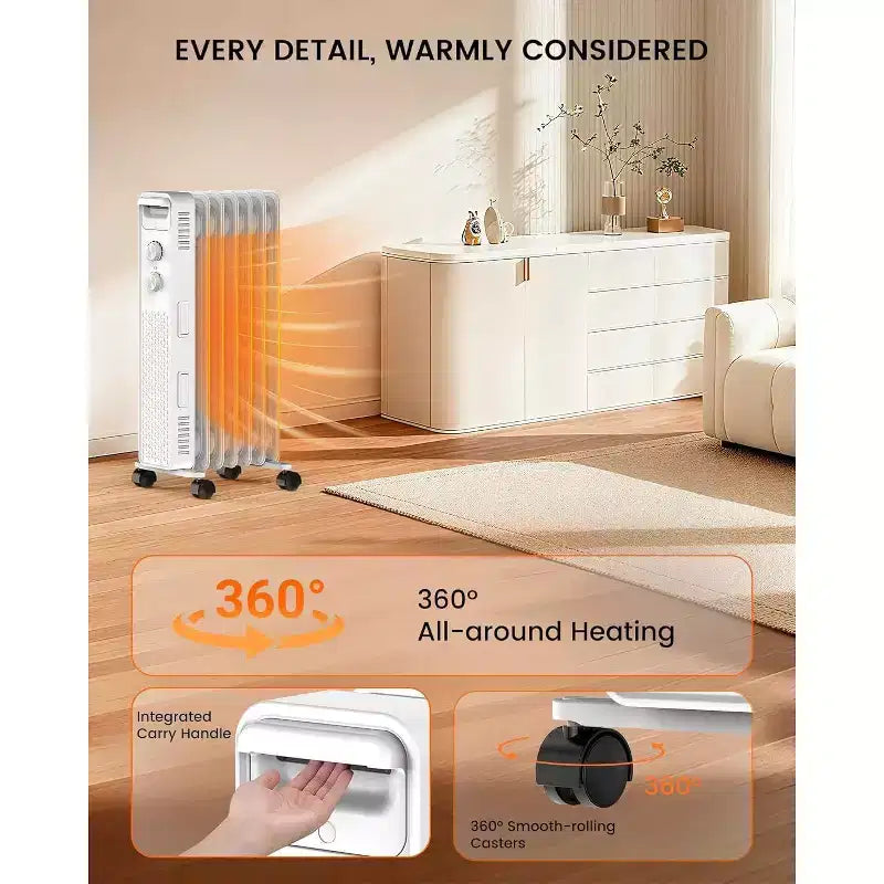 Radiateur à bain d'huile R.W.FLAME, chauffage d'appoint électrique portable avec 3 réglages de chaleur, chauffage silencieux 1500W, protection contre la surchauffe et le basculement