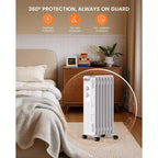 Radiateur à bain d'huile R.W.FLAME, chauffage d'appoint électrique portable avec 3 réglages de chaleur, chauffage silencieux 1500W, protection contre la surchauffe et le basculement