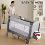 TODECARE Lit bébé 4 en 1, Parc portable, Lit cododo convertible, Table à langer, Panier de rangement et Sac de voyage