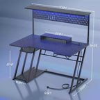 Bureau de gamer Besiost avec station de recharge, bureau d'ordinateur avec étagère supérieure et panneau perforé