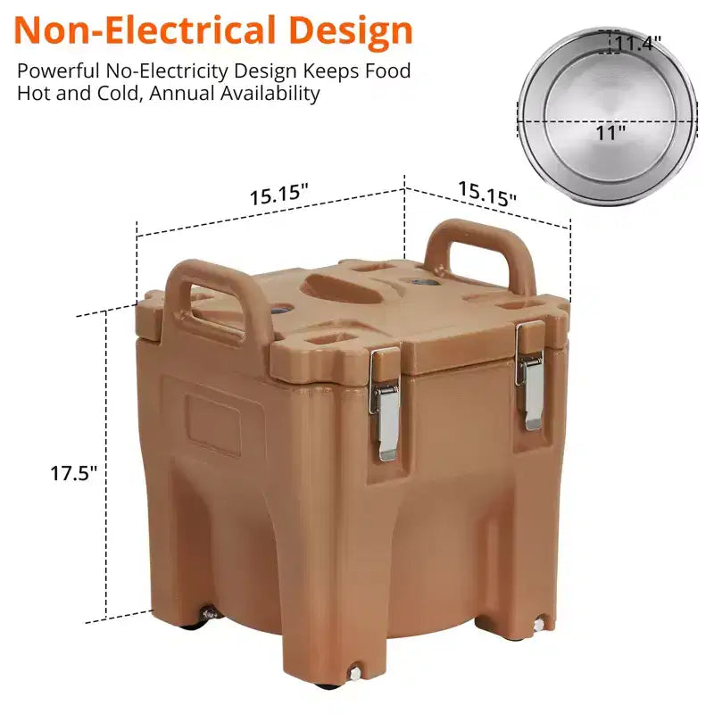 COZONY Transporteur de plats isolés avec cuillère, 20 L de capacité, chargement par le haut, avec roulettes et loquet latéral, en acier inoxydable pour la restauration