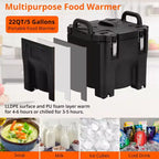 COZONY Transporteur de plats isolés avec cuillère, 20 L de capacité, chargement par le haut, avec roulettes et loquet latéral, en acier inoxydable pour la restauration