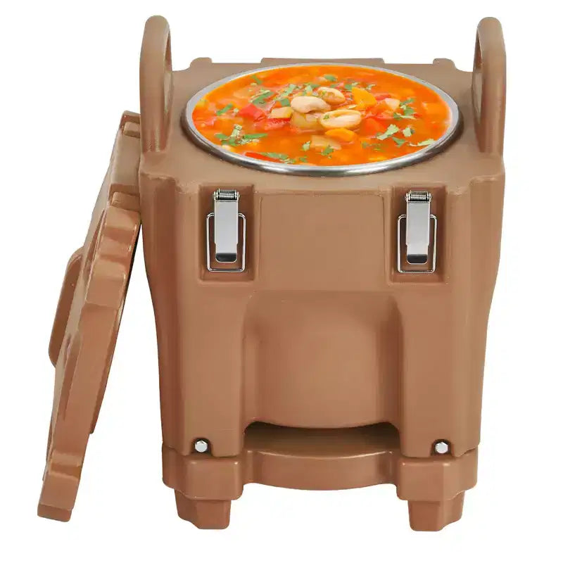 COZONY Transporteur de plats isolés avec cuillère, 20 L de capacité, chargement par le haut, avec roulettes et loquet latéral, en acier inoxydable pour la restauration