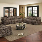 MAYEERTY Canapé nuage 3 places de luxe, tissu Oxford avec accoudoirs roulés et jupe plissée, motif floral noir