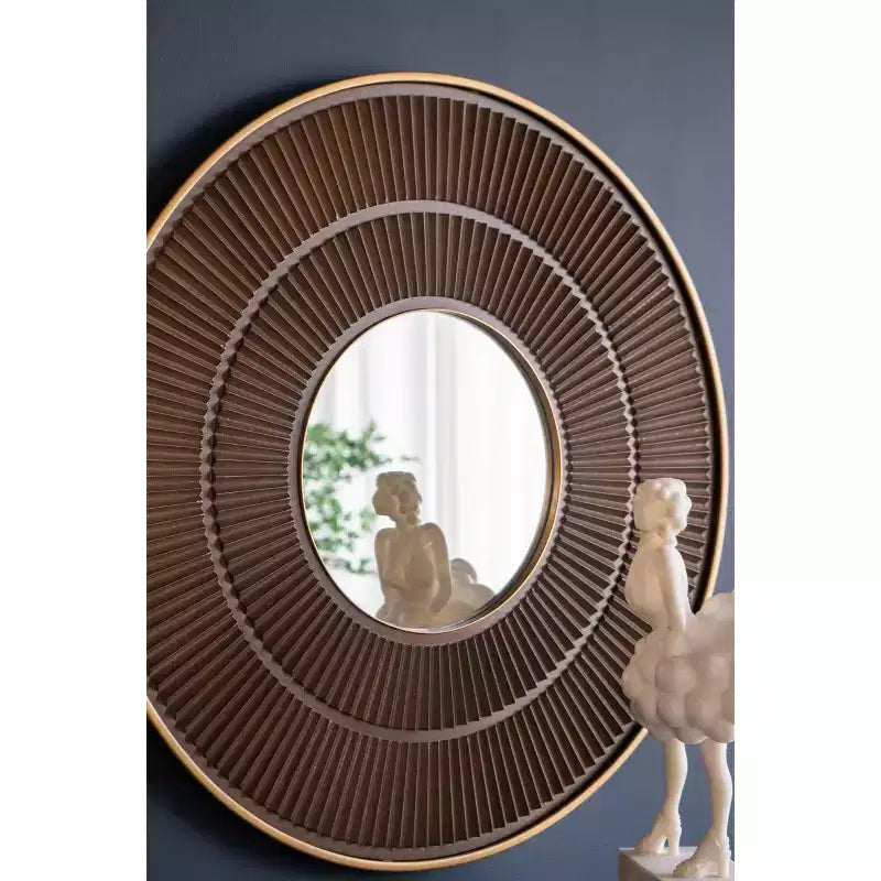Miroir mural rond en bois de 31,5 pouces avec cadre en fer doré