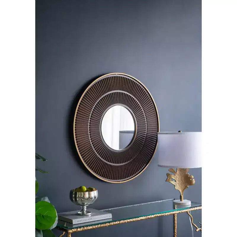 Miroir mural rond en bois de 31,5 pouces avec cadre en fer doré