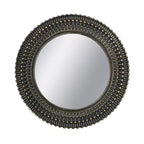 26.5 Inch Round Black and Gold Wooden Wall Mirror with Woven Texture