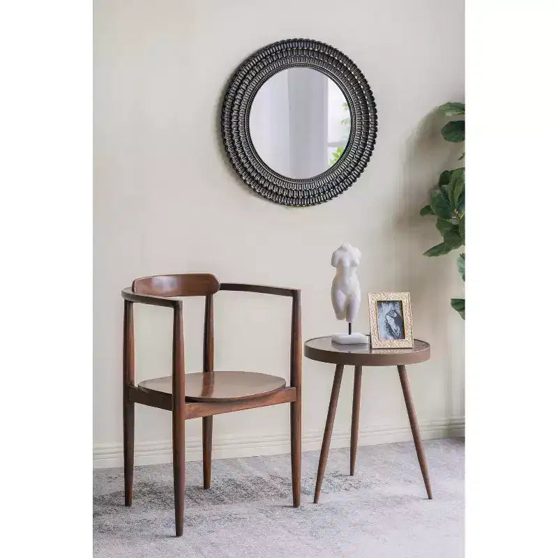 Miroir Mural Rond en Bois Noir et Or de 26,5 Pouces avec Texture Tissée