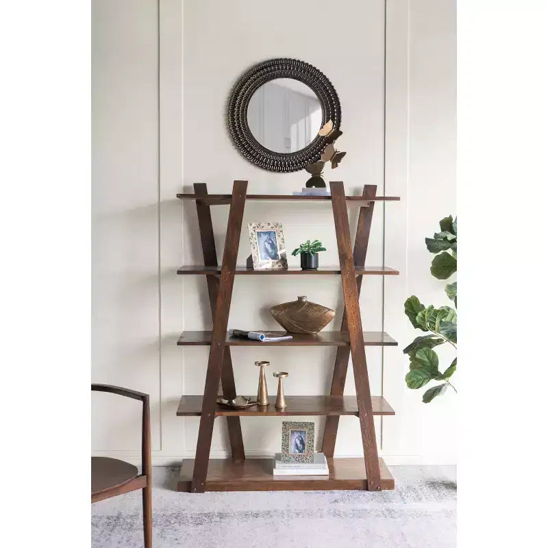 Miroir Mural Rond en Bois Noir et Or de 26,5 Pouces avec Texture Tissée