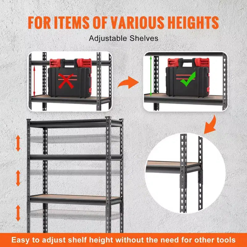Étagère de rangement réglable à 5 niveaux VIYET, capacité totale de 907 kg, étagère métallique robuste, 76,2 x 30,5 x 152,4 cm pour garage/cuisine/garde-manger/sous-sol (noir)