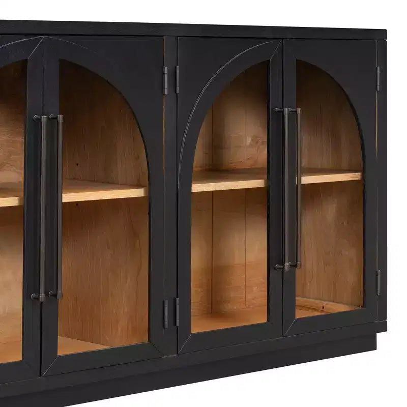 Buffet de rangement Clihome à 4 portes avec portes vitrées, Meuble de rangement arqué avec étagères réglables pour cuisine, salle à manger et salon