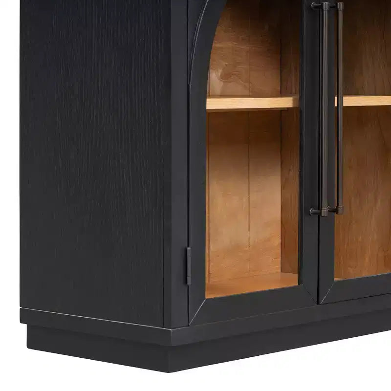 Buffet de rangement Clihome à 4 portes avec portes vitrées, Meuble de rangement arqué avec étagères réglables pour cuisine, salle à manger et salon
