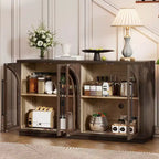 Buffet de rangement Clihome à 4 portes avec portes vitrées, Meuble de rangement arqué avec étagères réglables pour cuisine, salle à manger et salon